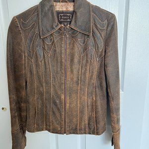 Vintage GUESS Distressed Brown Leather Jacket S/M NWOT